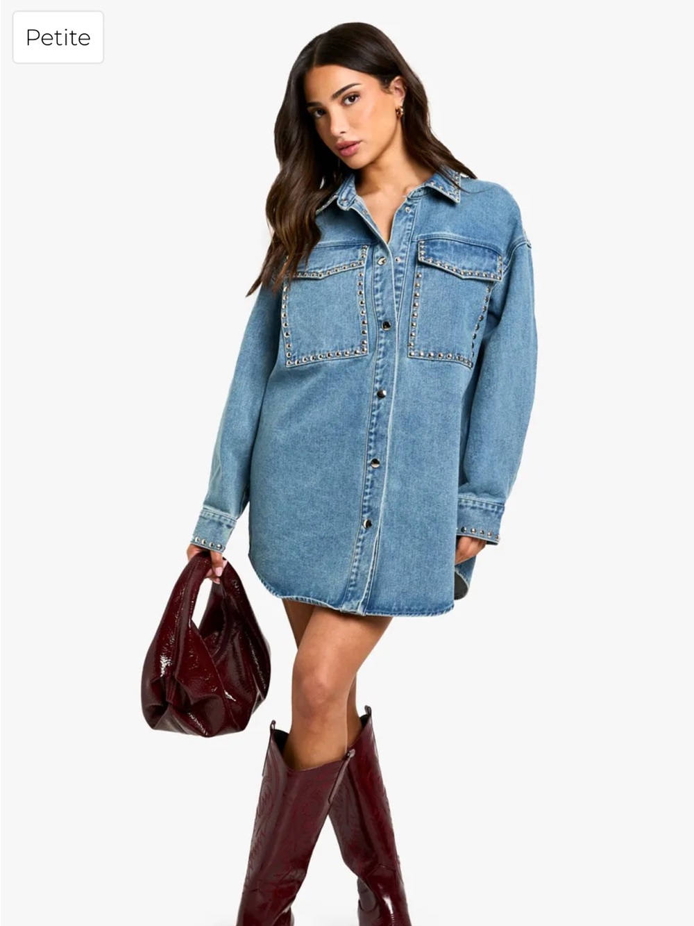 Boohoo Light Blue Denim Shirt Mini Dress